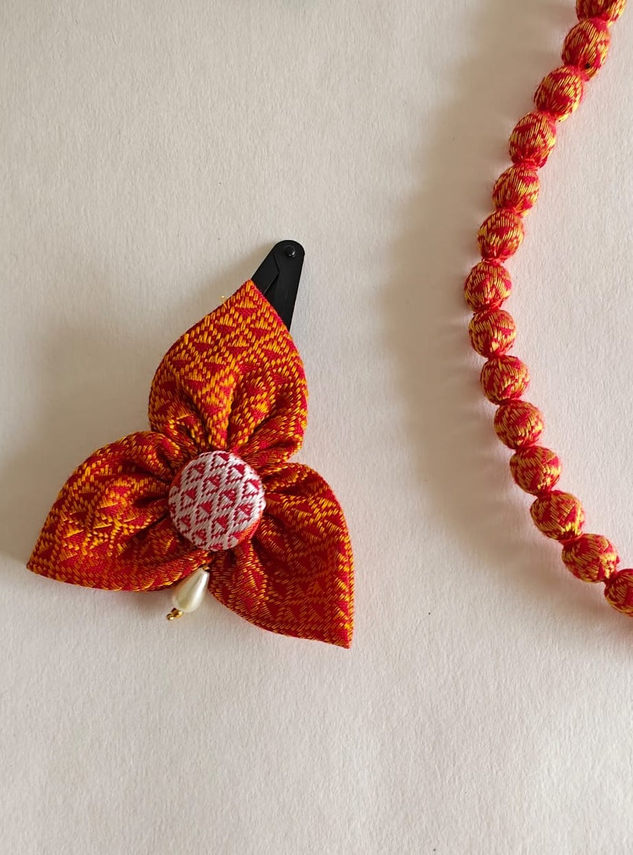 Accessories gifts fancy traditional ethnic for kids trendy handmade fabric accessories brocade handcrafted matching assorted mix n match pearl multicolour metal golden party wear beaded glass beads trendy gold plated earrings pendant