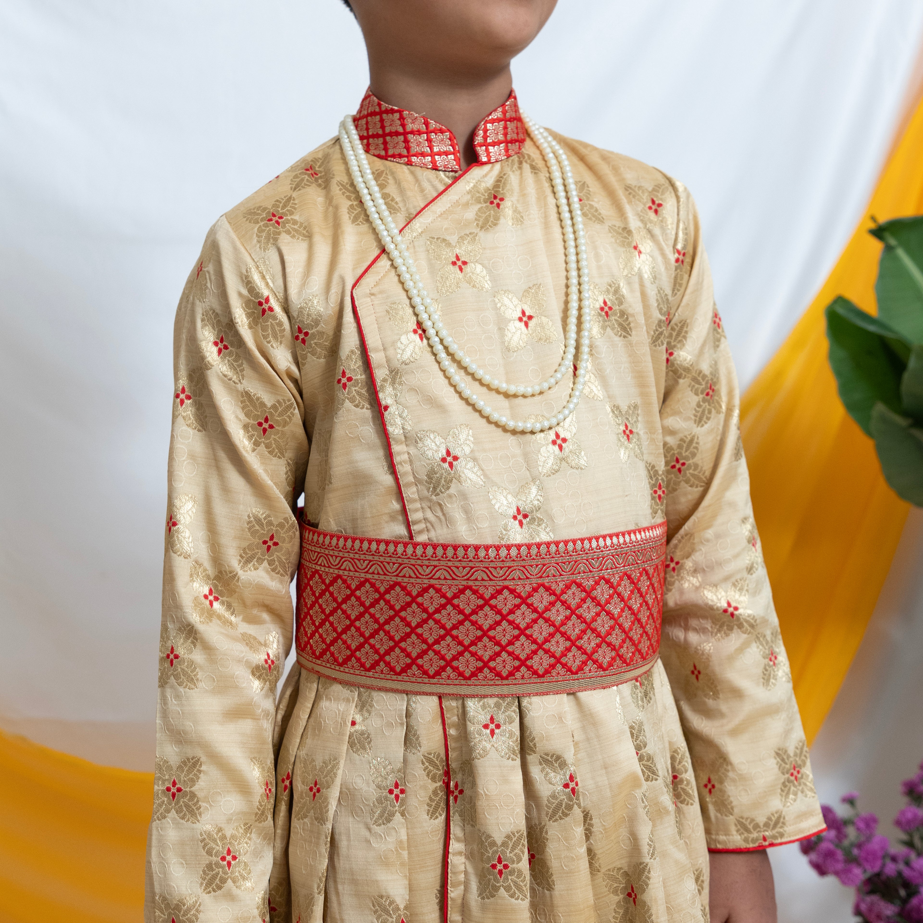 Pearl Double Layer Kanthi with Brushed finished beads for Batu.Mundavalya,kanthi,bhikbali,topi,pagdi are boys accessories exclusively designed using Pearls,glass beads,jadau & gold plated findings for Batu,for Upanayan/Vratabandha/munj /thread ceremony.