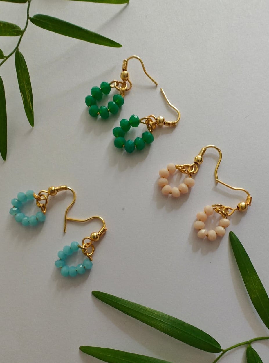 Crystal Dangling Earrings Set of 3 Accessories gifts fancy traditional ethnic trendy handmade accessories handcrafted matching assorted mix n match pearl multicolour metal golden nath nose pin nathani Marathi gold plated Maharashtrian accessory zumka jhumka moti vel single layer double layer dangling