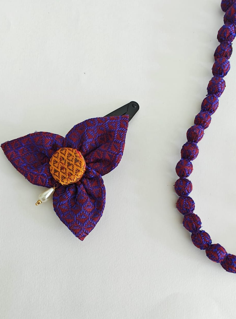 Accessories gifts fancy traditional ethnic for kids trendy handmade fabric accessories brocade handcrafted matching assorted mix n match pearl multicolour metal golden party wear beaded glass beads trendy gold plated earrings pendant