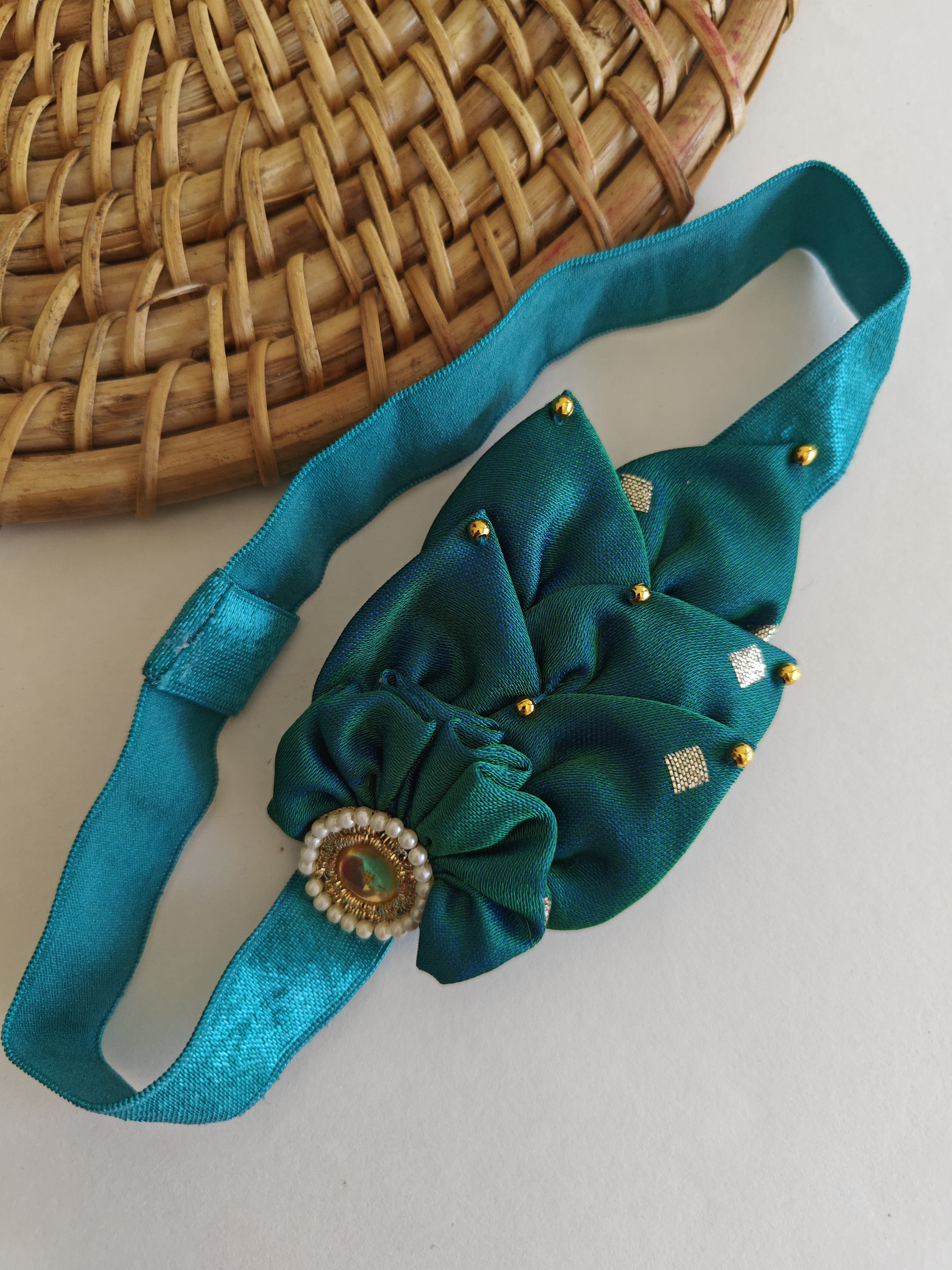 Aqua Blue Bunch of Flowers Stretchable headband for baby girl