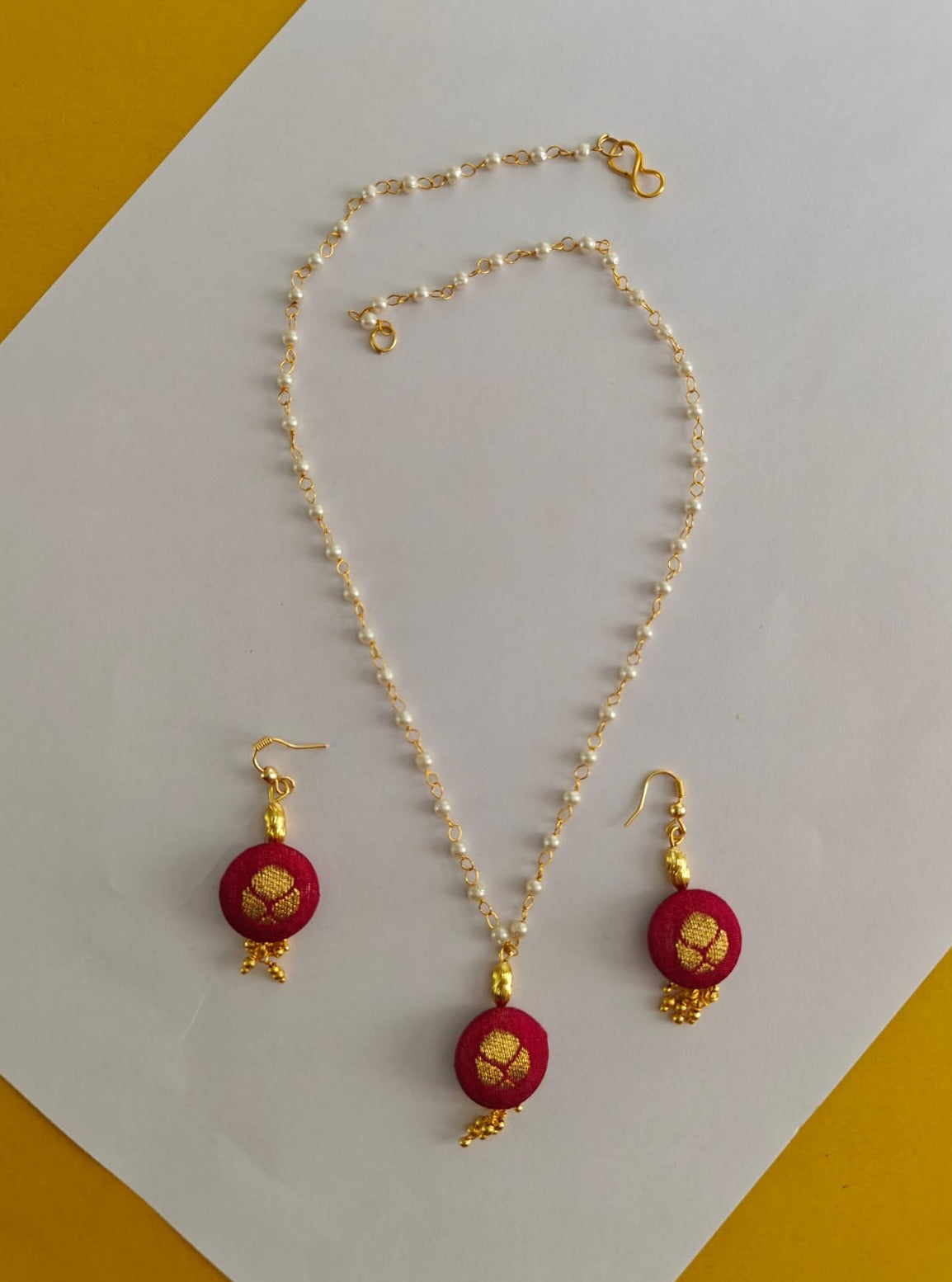 Accessories gifts fancy traditional ethnic for kids trendy handmade fabric accessories brocade handcrafted matching assorted mix n match pearl multicolour metal golden party wear beaded glass beads trendy gold plated earrings pendant