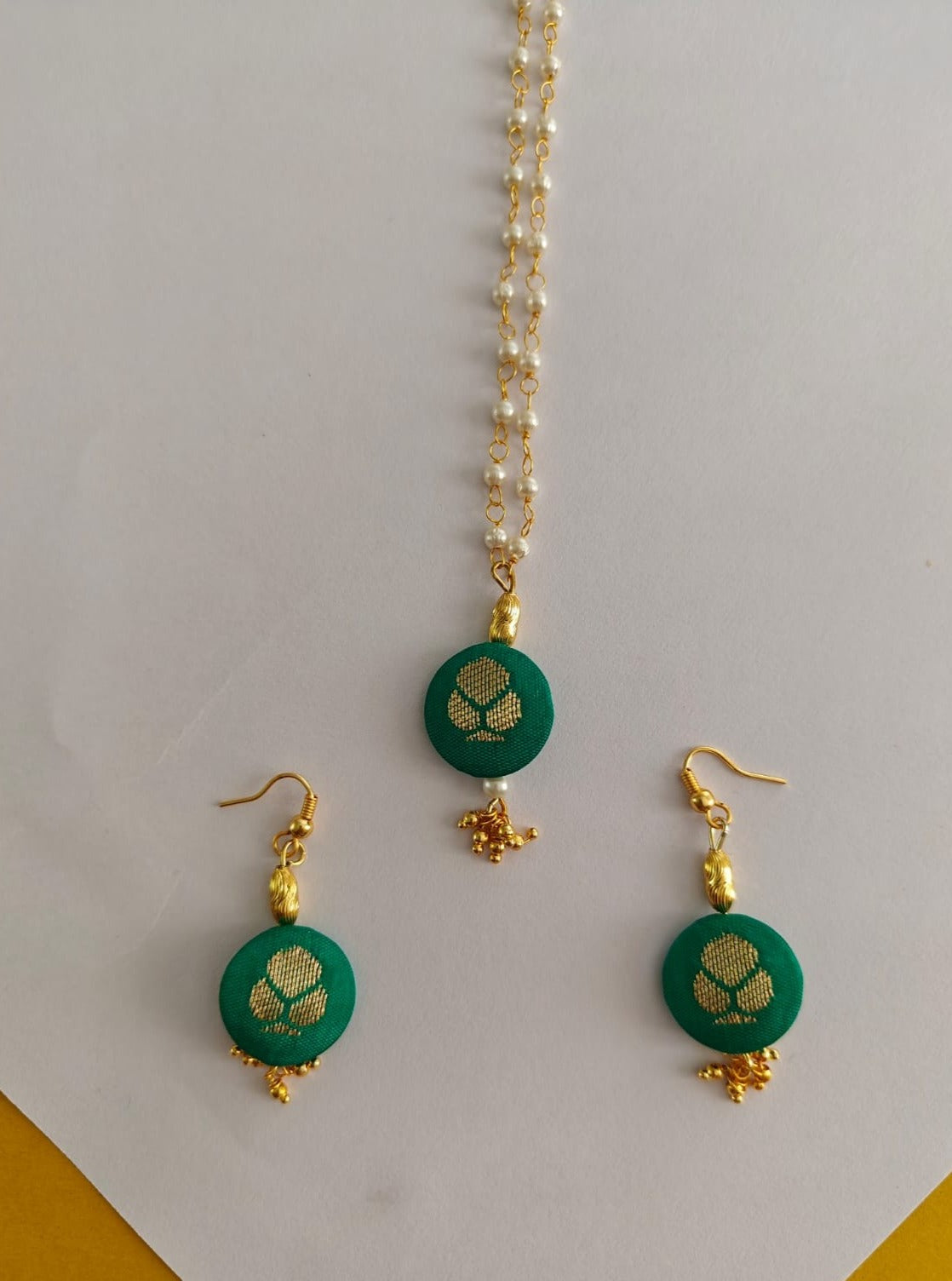 Accessories gifts fancy traditional ethnic for kids trendy handmade fabric accessories brocade handcrafted matching assorted mix n match pearl multicolour metal golden party wear beaded glass beads trendy gold plated earrings pendant