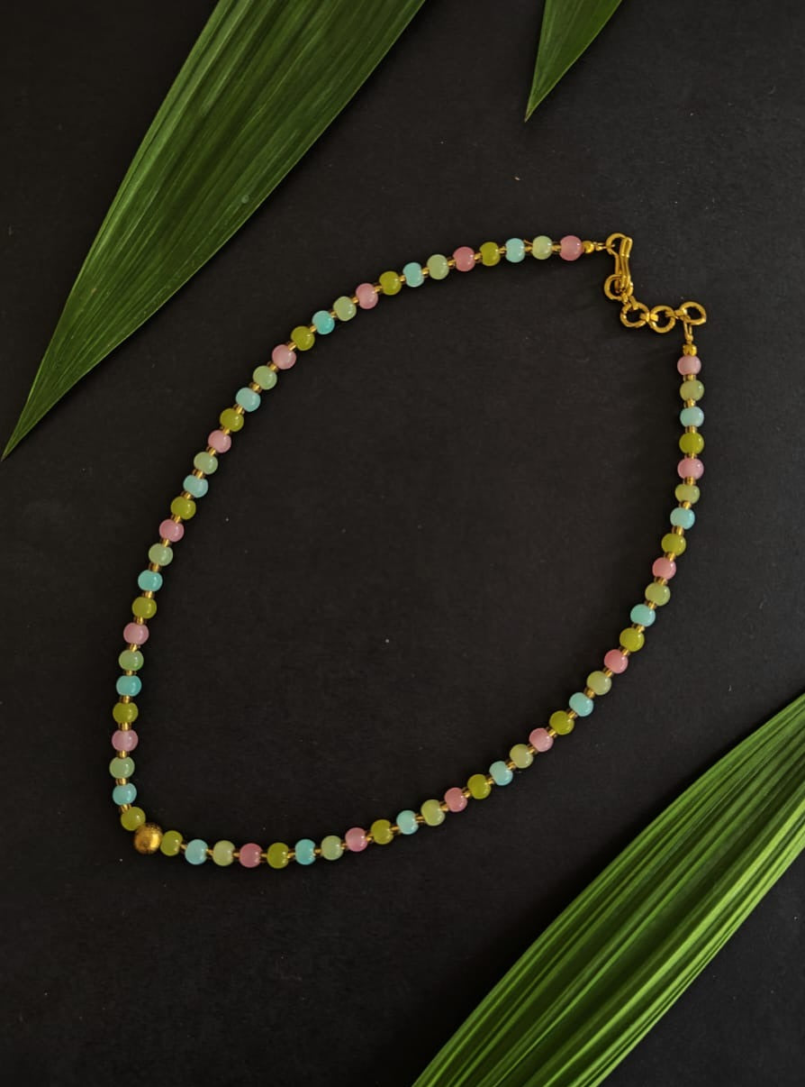Pastel Multi Coloured Glass Beads Necklace brushed bead pendant