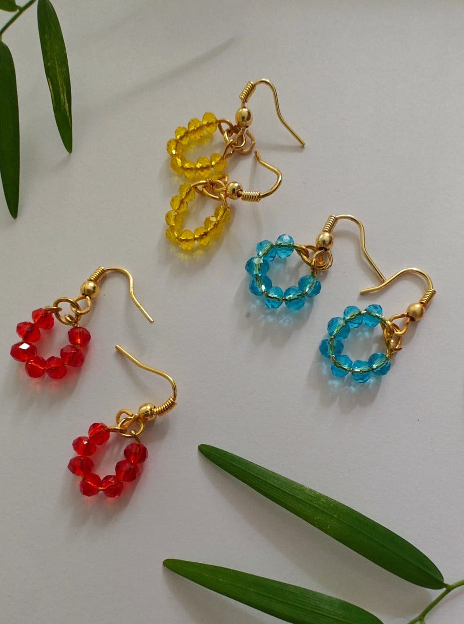 Crystal Dangling Earrings Set of 3 Accessories gifts fancy traditional ethnic trendy handmade accessories handcrafted matching assorted mix n match pearl multicolour metal golden nath nose pin nathani Marathi gold plated Maharashtrian accessory zumka jhumka moti vel single layer double layer dangling