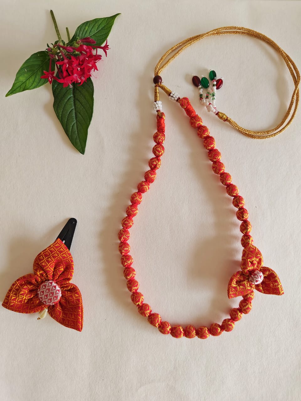 Accessories gifts fancy traditional ethnic for kids trendy handmade fabric accessories brocade handcrafted matching assorted mix n match pearl multicolour metal golden party wear beaded glass beads trendy gold plated earrings pendant