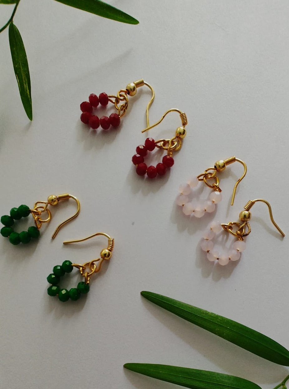 Crystal Dangling Earrings Set of 3 Accessories gifts fancy traditional ethnic trendy handmade accessories handcrafted matching assorted mix n match pearl multicolour metal golden nath nose pin nathani Marathi gold plated Maharashtrian accessory zumka jhumka moti vel single layer double layer dangling