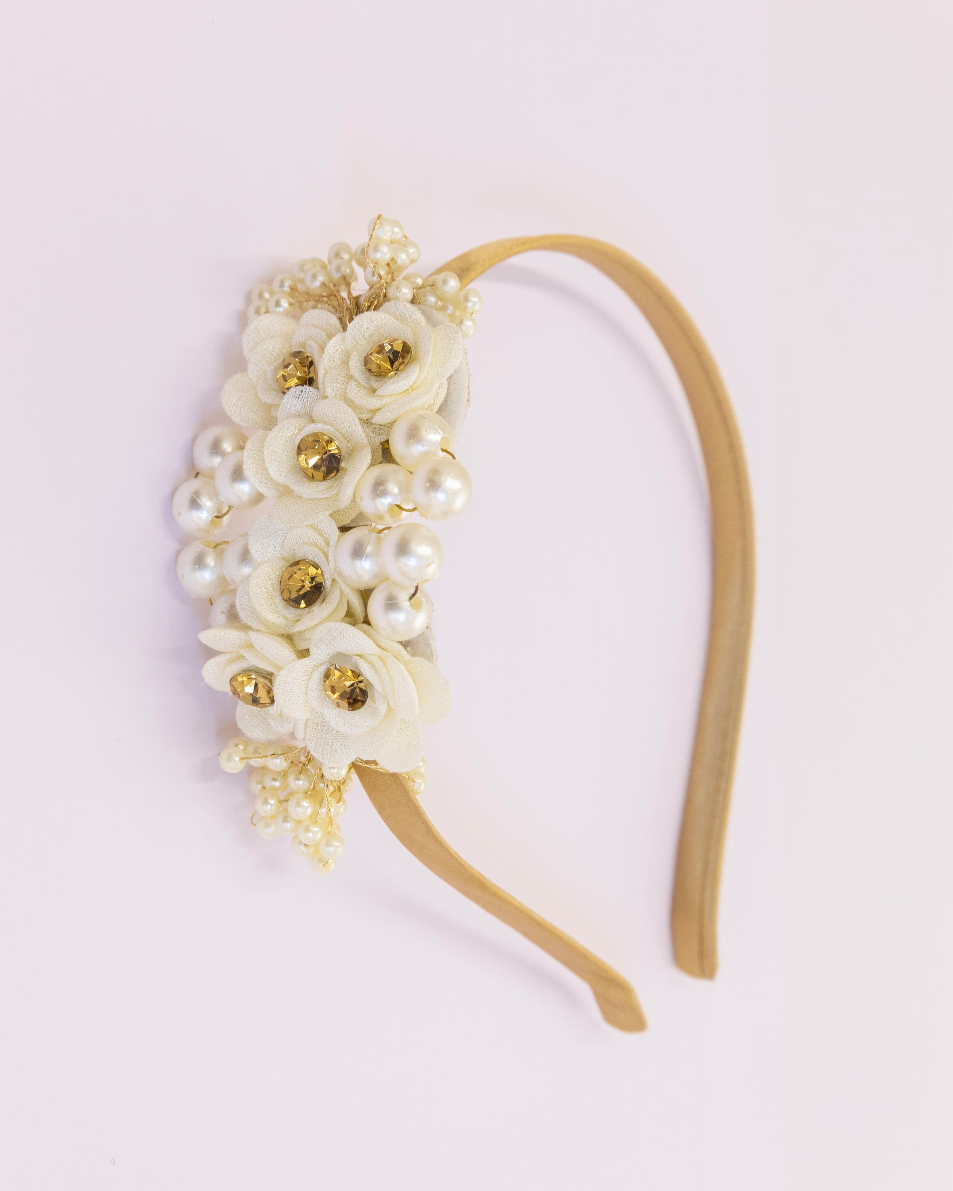 Statement Pearls and Ivory flowers hairband for Girls
