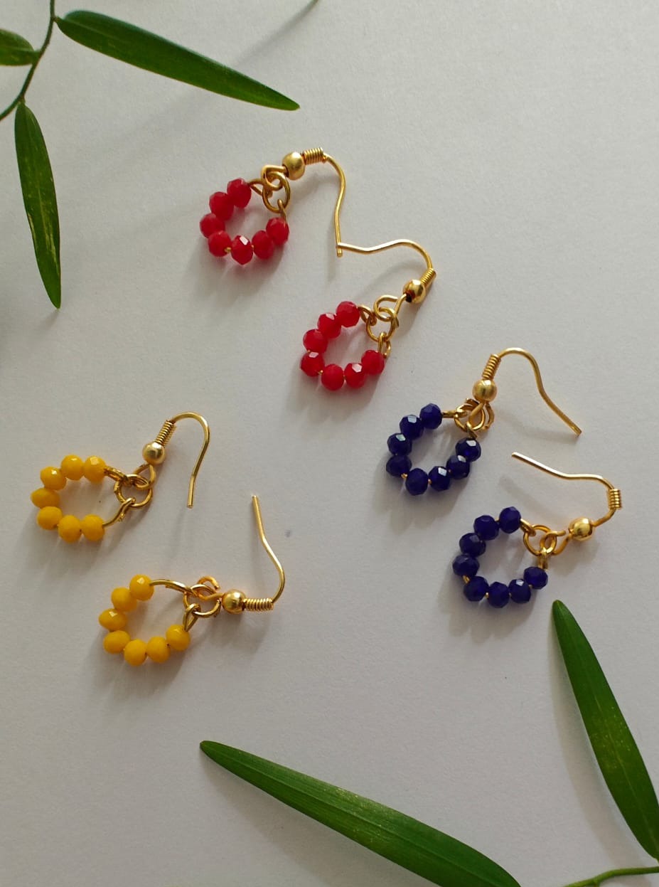 Crystal Dangling Earrings Set of 3 Accessories gifts fancy traditional ethnic trendy handmade accessories handcrafted matching assorted mix n match pearl multicolour metal golden nath nose pin nathani Marathi gold plated Maharashtrian accessory zumka jhumka moti vel single layer double layer dangling