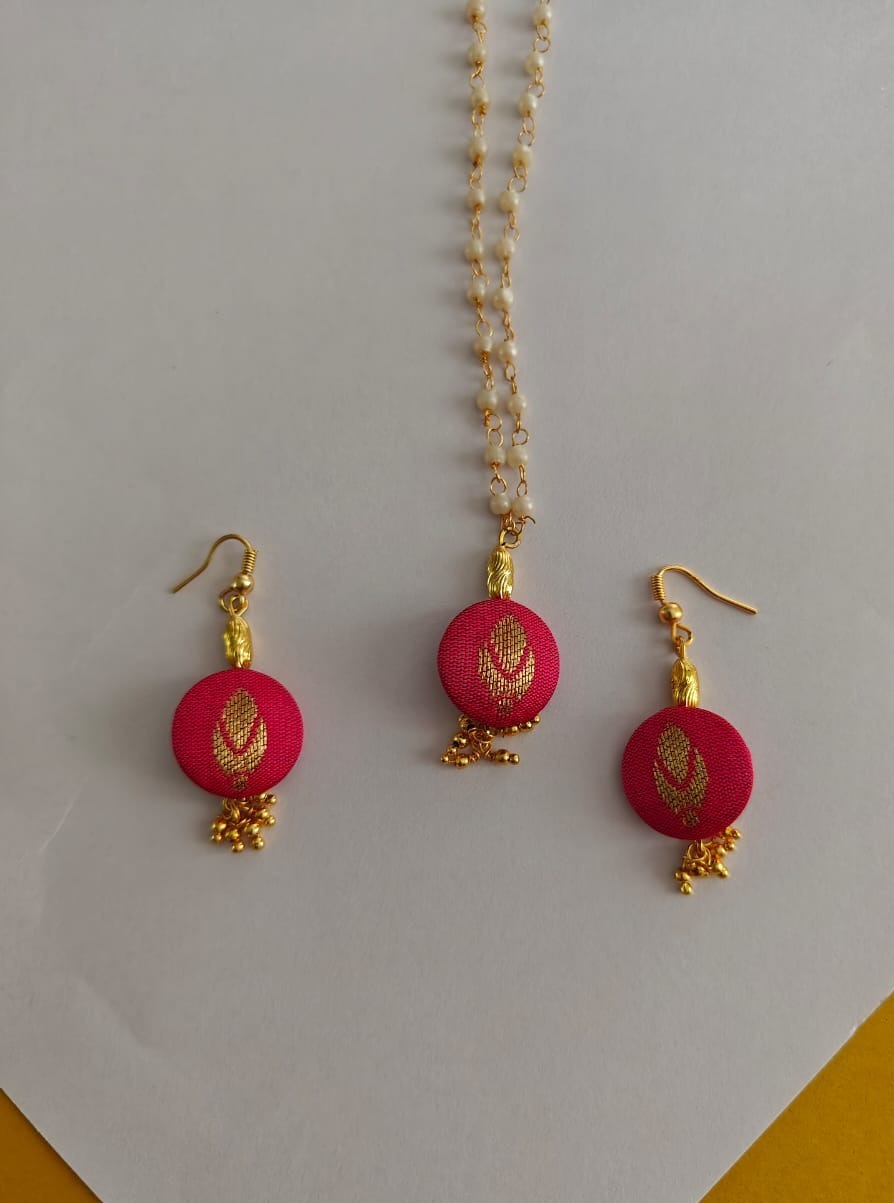 Accessories gifts fancy traditional ethnic for kids trendy handmade fabric accessories brocade handcrafted matching assorted mix n match pearl multicolour metal golden party wear beaded glass beads trendy gold plated earrings pendant