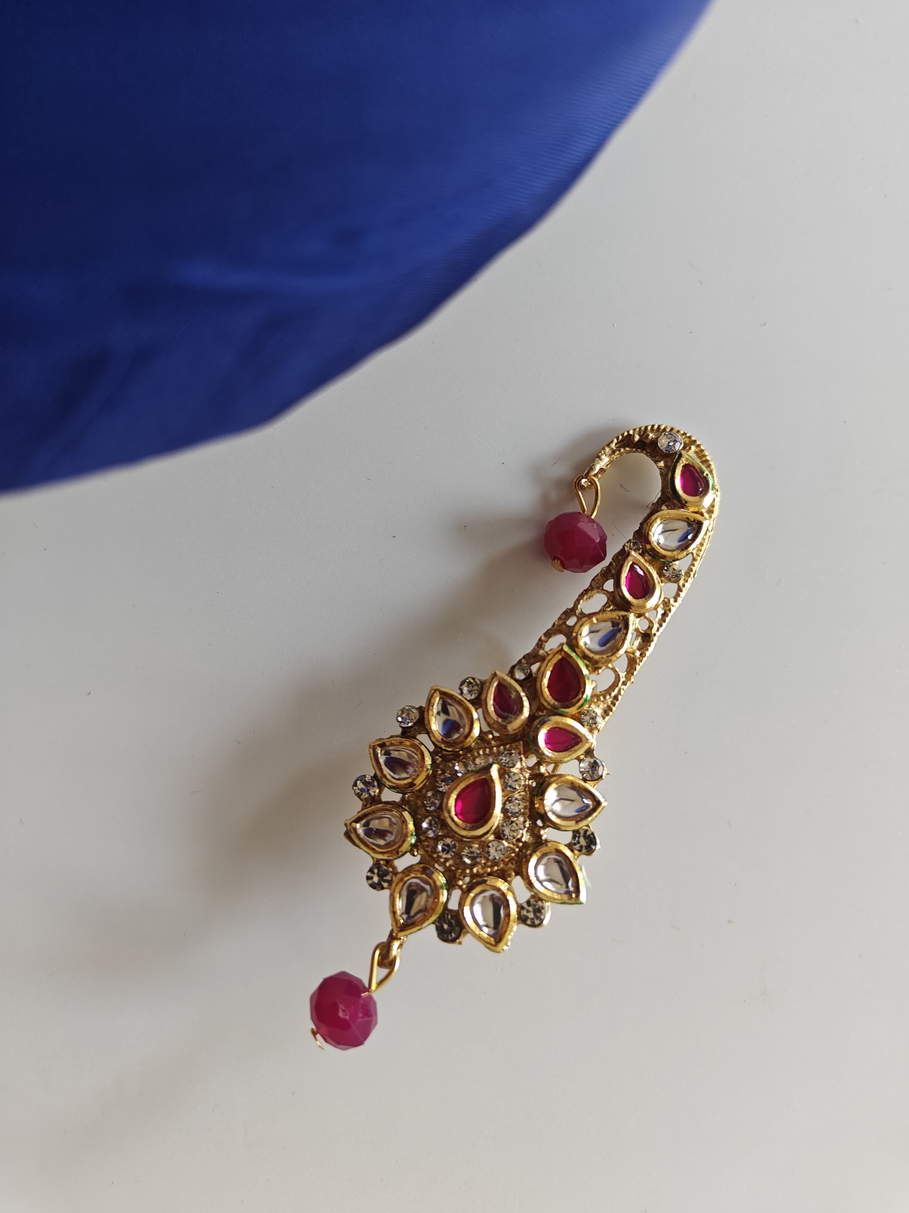 Pink and white Kundan Jadau pagadi Brooch for Batu/Groom