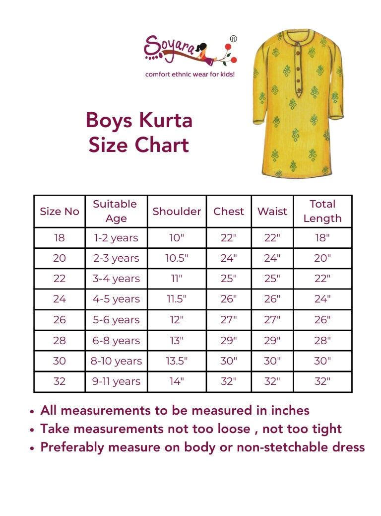 Amber coloured floral printed tussar silk kurta with stand collar for Boys
