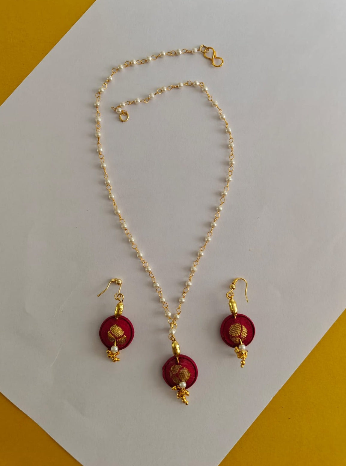 Accessories gifts fancy traditional ethnic for kids trendy handmade fabric accessories brocade handcrafted matching assorted mix n match pearl multicolour metal golden party wear beaded glass beads trendy gold plated earrings pendant