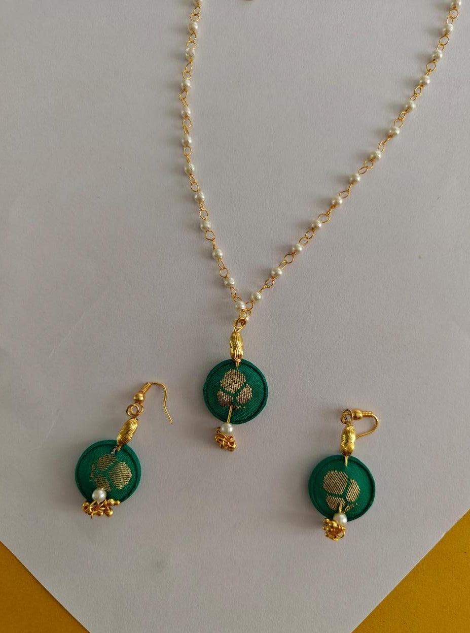 Accessories gifts fancy traditional ethnic for kids trendy handmade fabric accessories brocade handcrafted matching assorted mix n match pearl multicolour metal golden party wear beaded glass beads trendy gold plated earrings pendant