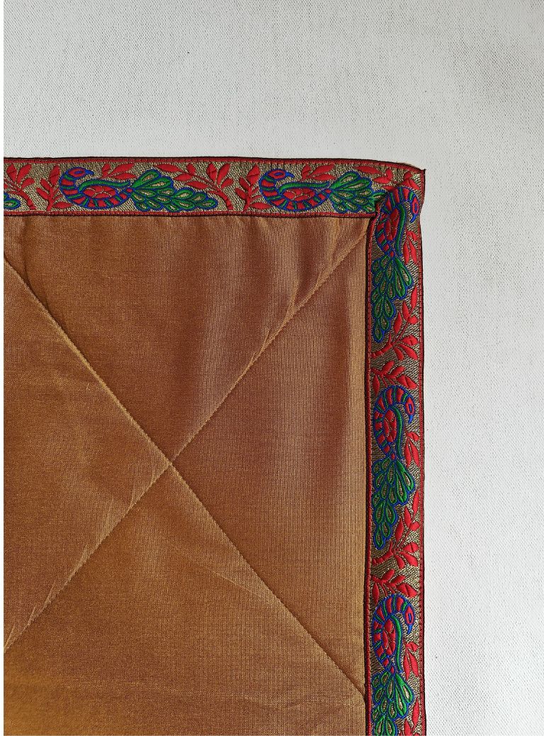 Golden Cotton Silk quilted Baby Mat with intricate paithani border all around for Newborn