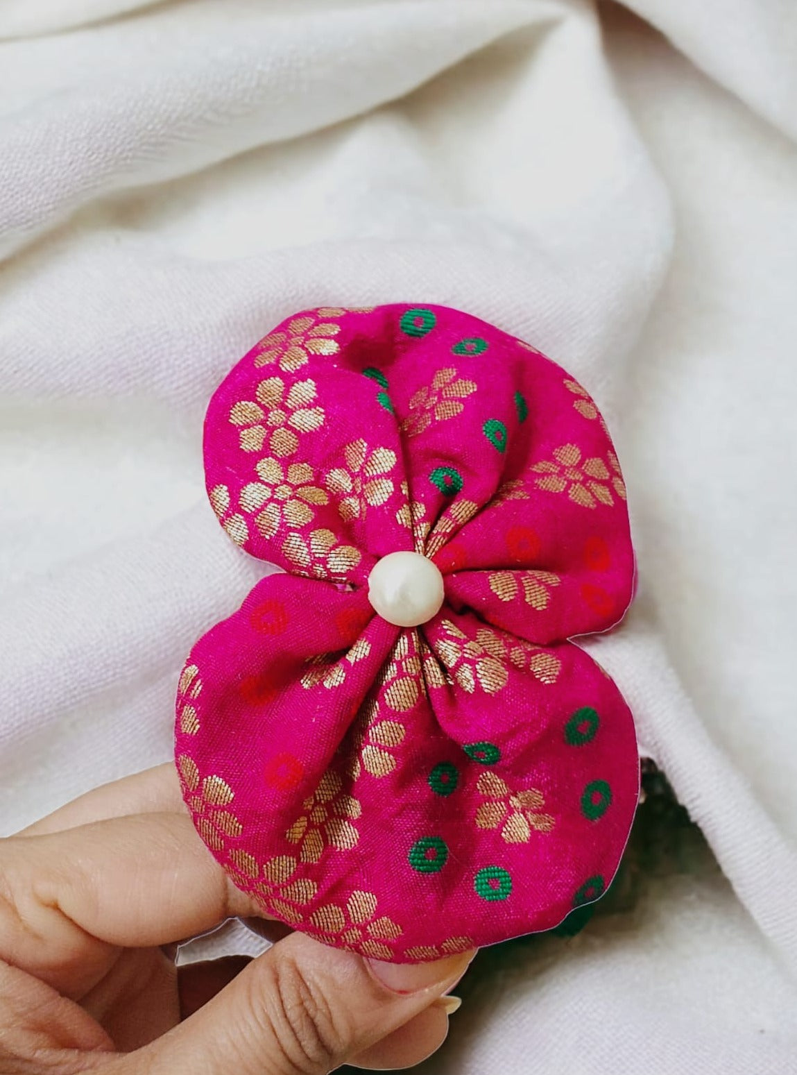Accessories gifts fancy traditional ethnic hair accessories for kids trendy handmade hairclip fabric hair accessories hair band head band brocade handcrafted hair pin hair accessory tic-tac clips matching assorted mix n match pearl multicolour metal golden bow rubber band