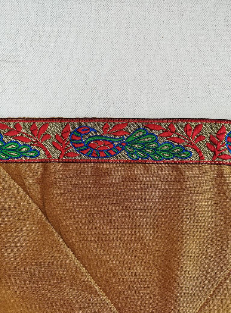 Golden Cotton Silk quilted Baby Mat with intricate paithani border all around for Newborn
