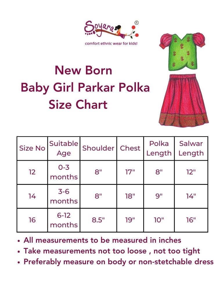 Nandini Set - Red Brocade silk Paithani border Ghagra with front open Green slub silk choli with puff sleeves for New born baby girl