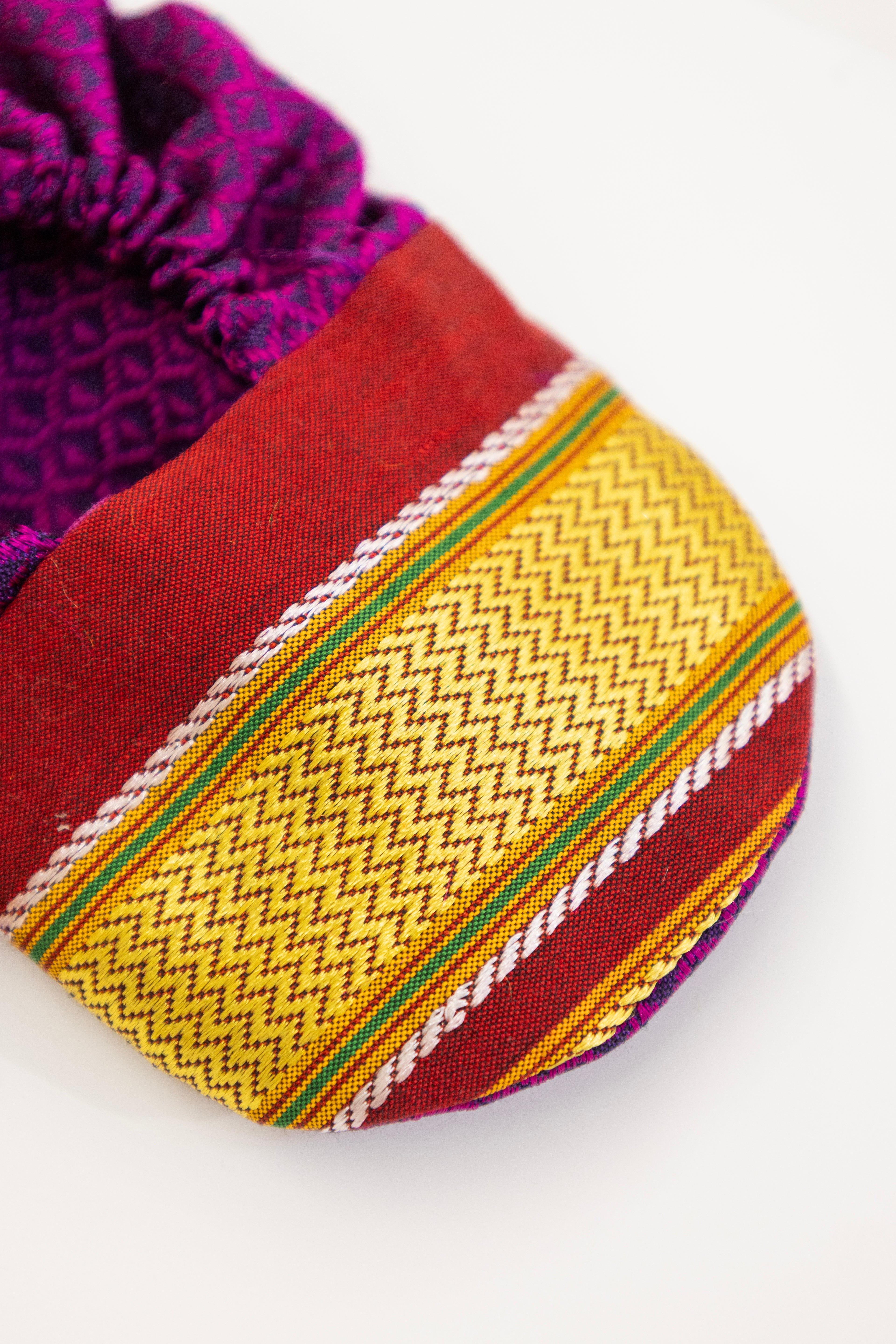 Purple handloom khunn with red border topda / topi/ bonnet with coordinated khunn booties set for NewBorn