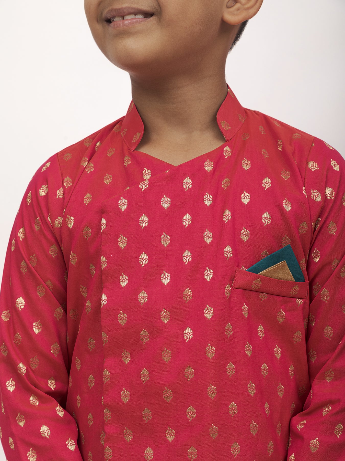Aqua Green Mysore silk Sovale Uparane Set With Fuchsia Brocade Silk Kurta
