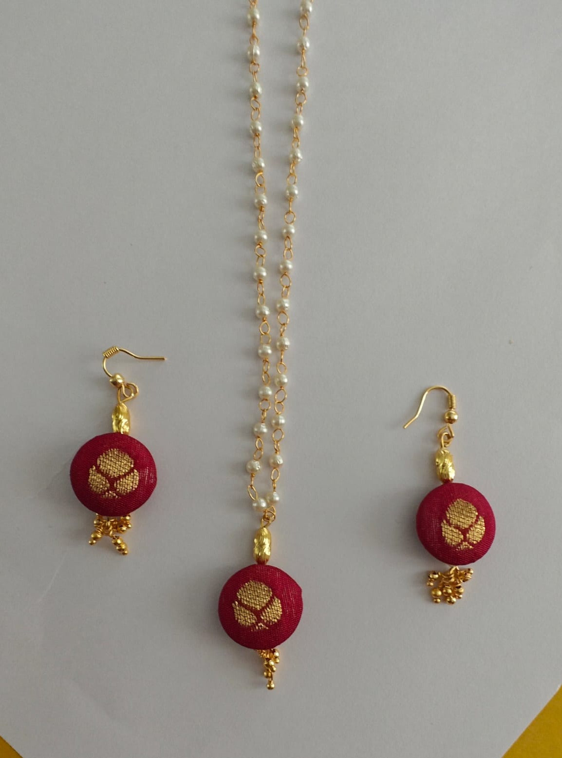 Accessories gifts fancy traditional ethnic for kids trendy handmade fabric accessories brocade handcrafted matching assorted mix n match pearl multicolour metal golden party wear beaded glass beads trendy gold plated earrings pendant