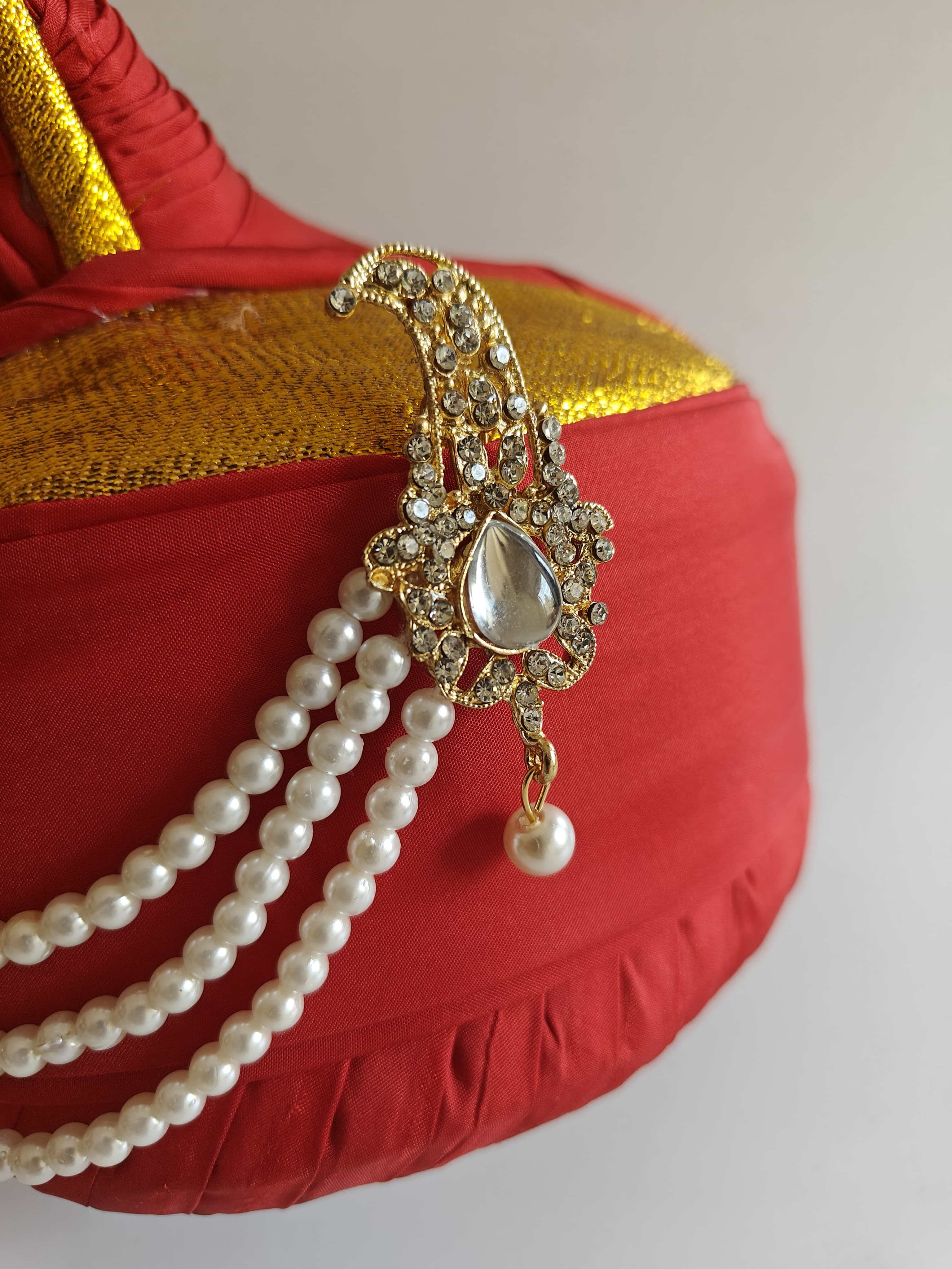 White stones small sized Brooch with Pearls Maala Pagadi attachment for Batu\Groom