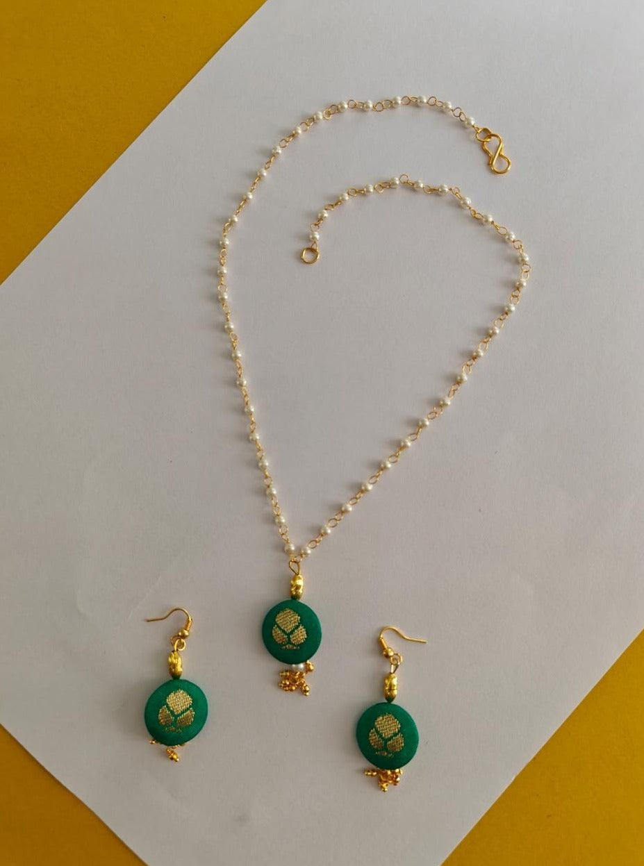 Accessories gifts fancy traditional ethnic for kids trendy handmade fabric accessories brocade handcrafted matching assorted mix n match pearl multicolour metal golden party wear beaded glass beads trendy gold plated earrings pendant