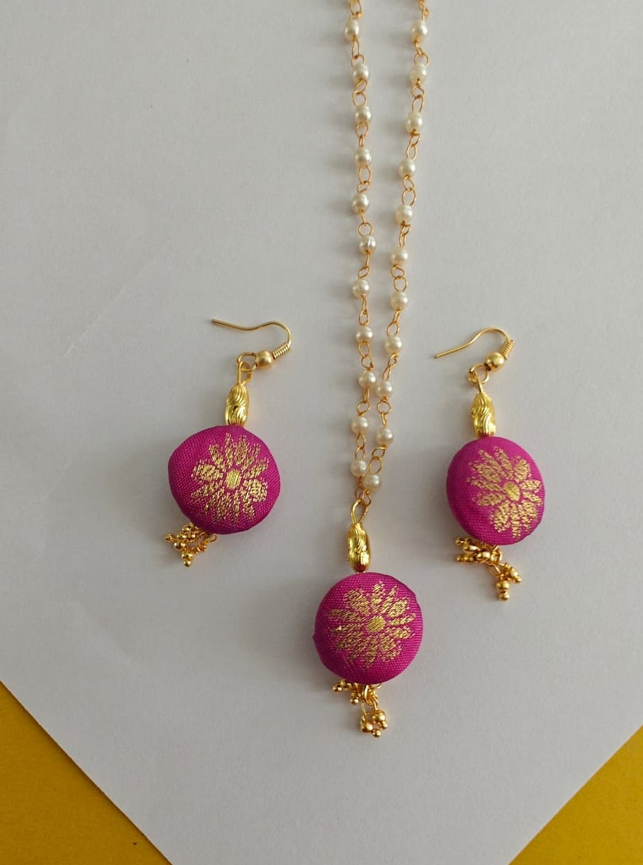 Accessories gifts fancy traditional ethnic for kids trendy handmade fabric accessories brocade handcrafted matching assorted mix n match pearl multicolour metal golden party wear beaded glass beads trendy gold plated earrings pendant