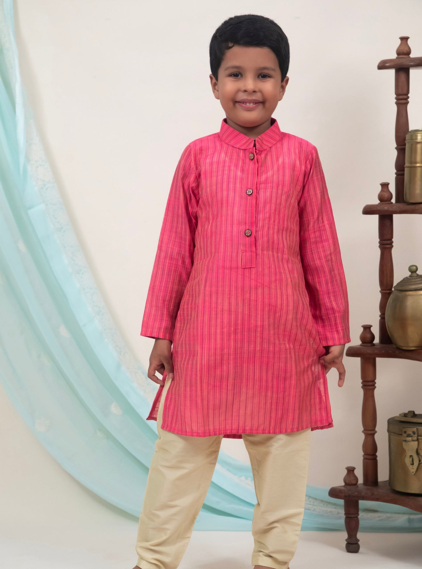 pink cotton silk traditional ethnic brocade printed silk cotton kurta pyjama salwar suit pajama churidar set sherwani jacket for baby boy kids