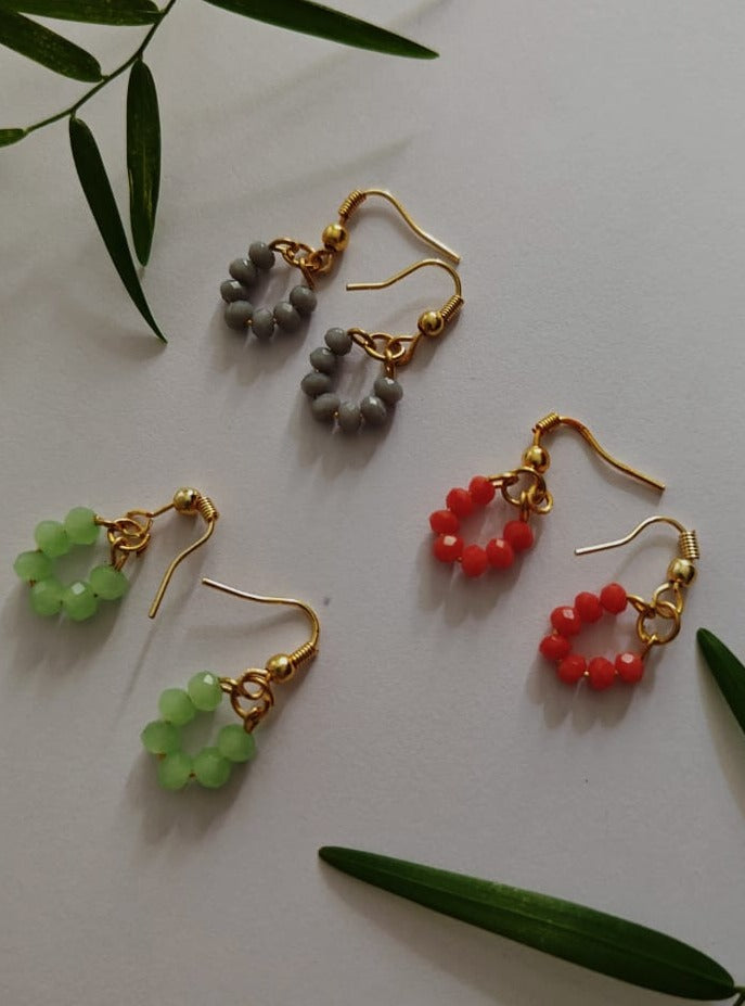 Crystal Dangling Earrings Set of 3 Accessories gifts fancy traditional ethnic trendy handmade accessories handcrafted matching assorted mix n match pearl multicolour metal golden nath nose pin nathani Marathi gold plated Maharashtrian accessory zumka jhumka moti vel single layer double layer dangling