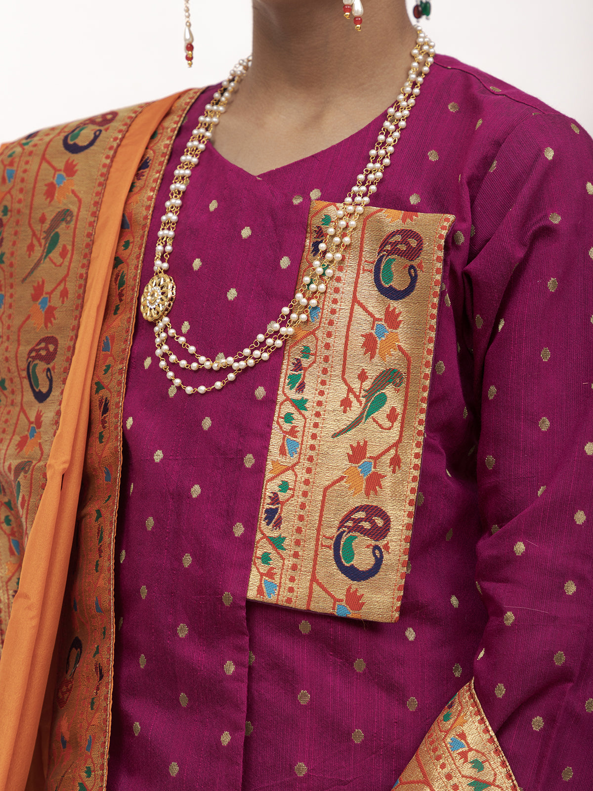 orange silk Sovale uparane dhoti jari Shawl ethnic traditional dhoti-upavastra pooja dhoti jari gamcha with Paithani jari border for munj thread ceremony vratabandha upanayanam for kids