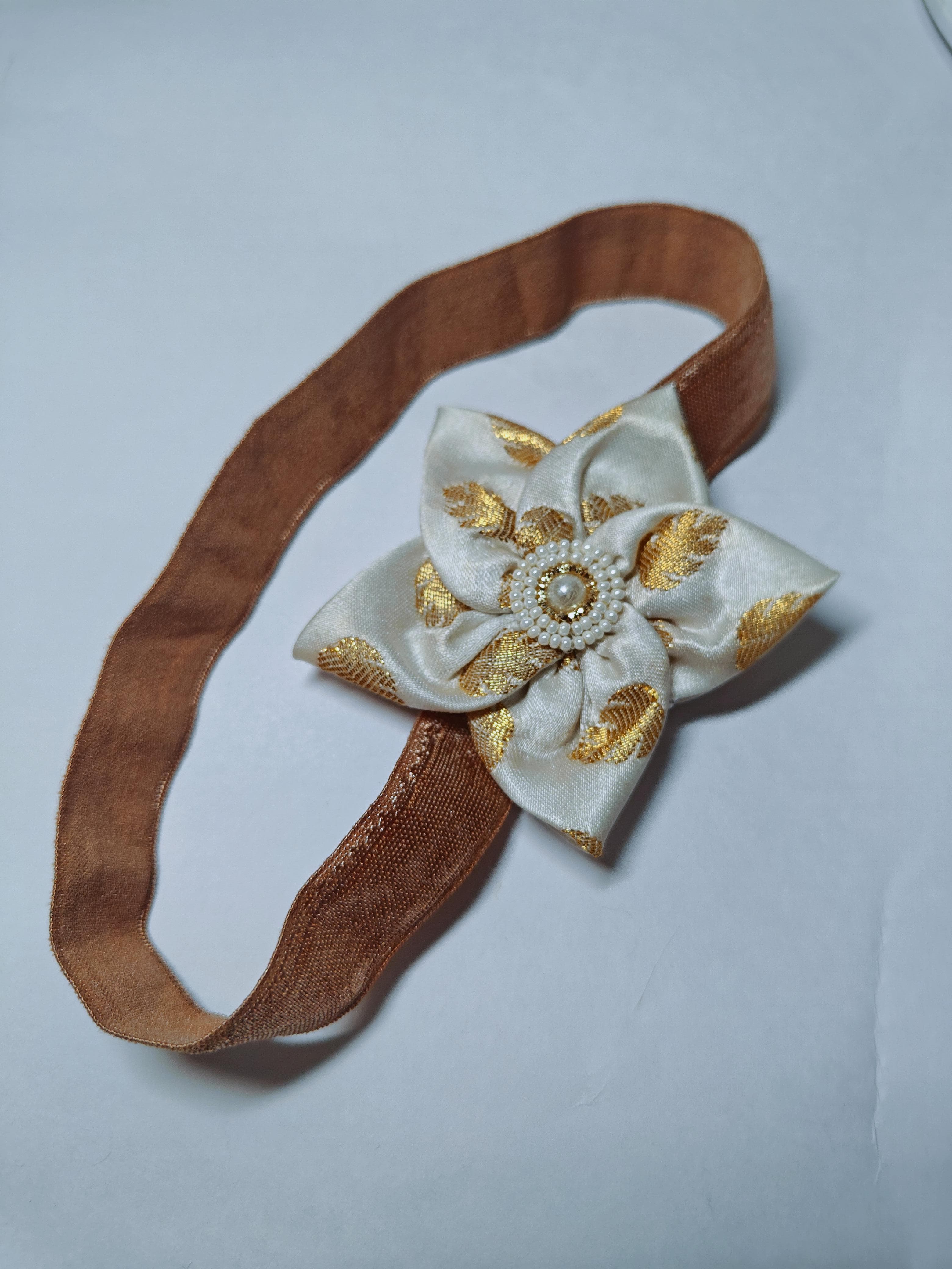 White Sadafuli Flower Stretchable headband for baby girl