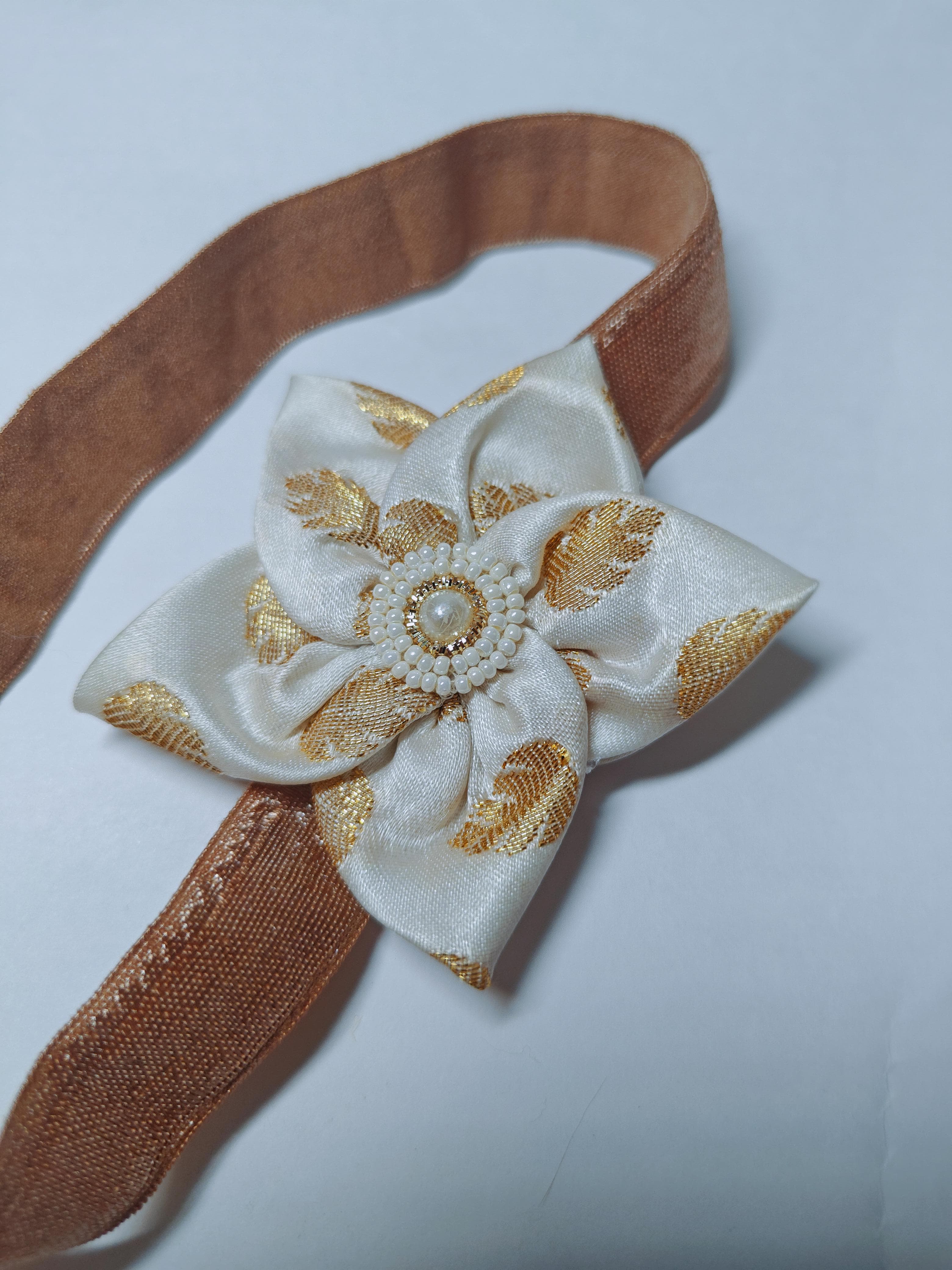 White Sadafuli Flower Stretchable headband for baby girl