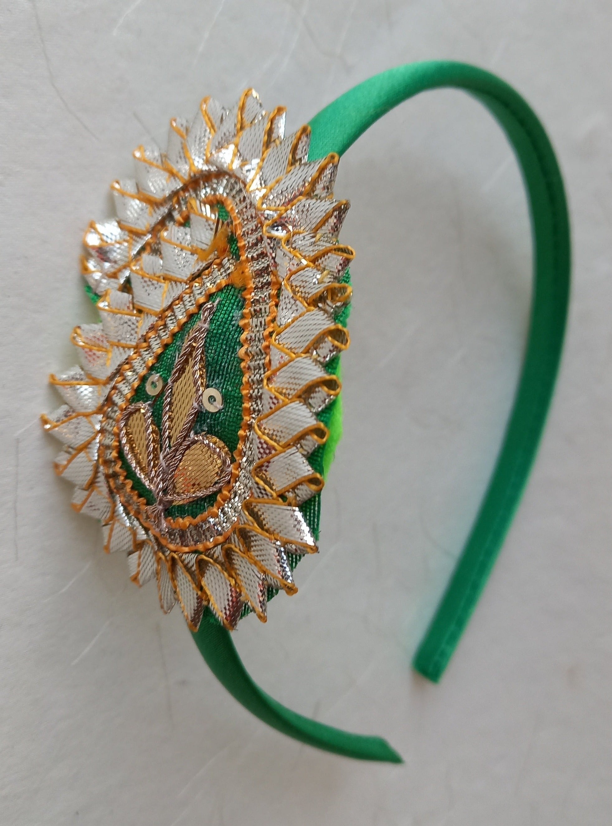 Green Gota Patti Paisley Motif Hairband - Main Image