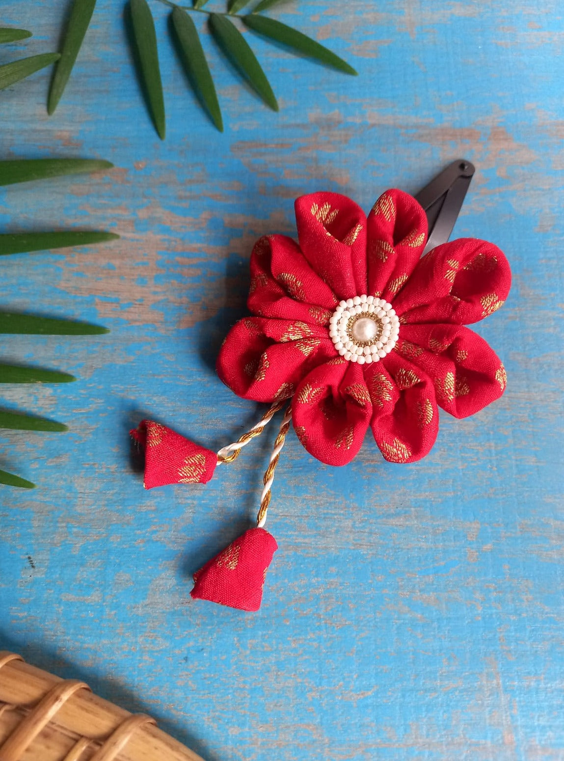Accessories gifts fancy traditional ethnic hair accessories for kids trendy handmade hair clip fabric hair accessories hair band head band brocade handcrafted hair pin hair accessory tic-tac clips matching assorted mix n match pearl multicolour metal golden bow rubber band