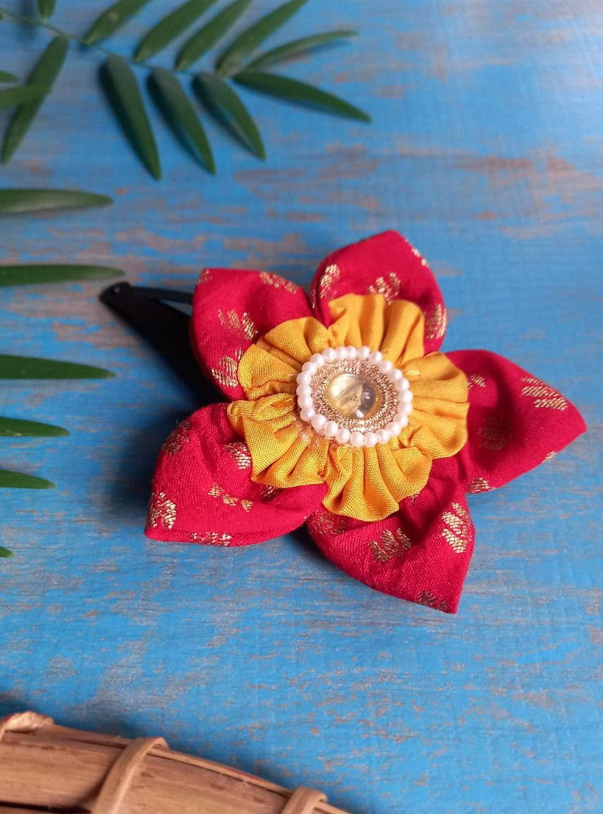 Accessories gifts fancy traditional ethnic hair accessories for kids trendy handmade hair clip fabric hair accessories hair band head band brocade handcrafted hair pin hair accessory tic-tac clips matching assorted mix n match pearl multicolour metal golden bow rubber band