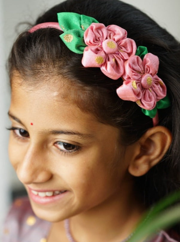 Baby Pink Taffeta Silk Flowers Hairband - Main Image