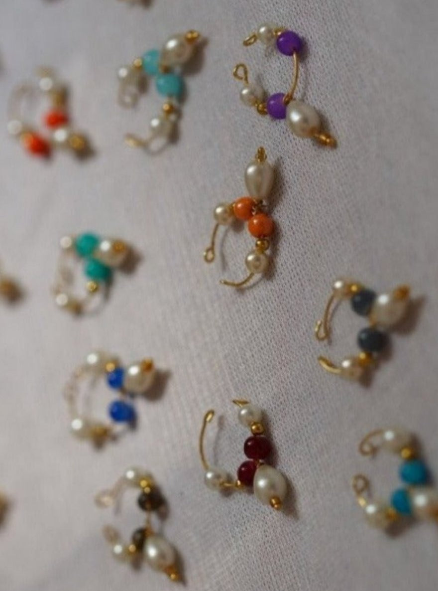 Free Size Clip on Bhikbali.You don't need piercing to wear this. Perfect Match On Traditional Outfit. Mundavalya,kanthi,bhikbali,topi,pagdi are boys accessories exclusively designed using Pearls,glass beads,jadau & gold plated findings for Batu,for Upanayan/Vratabandha/munj /thread ceremony.