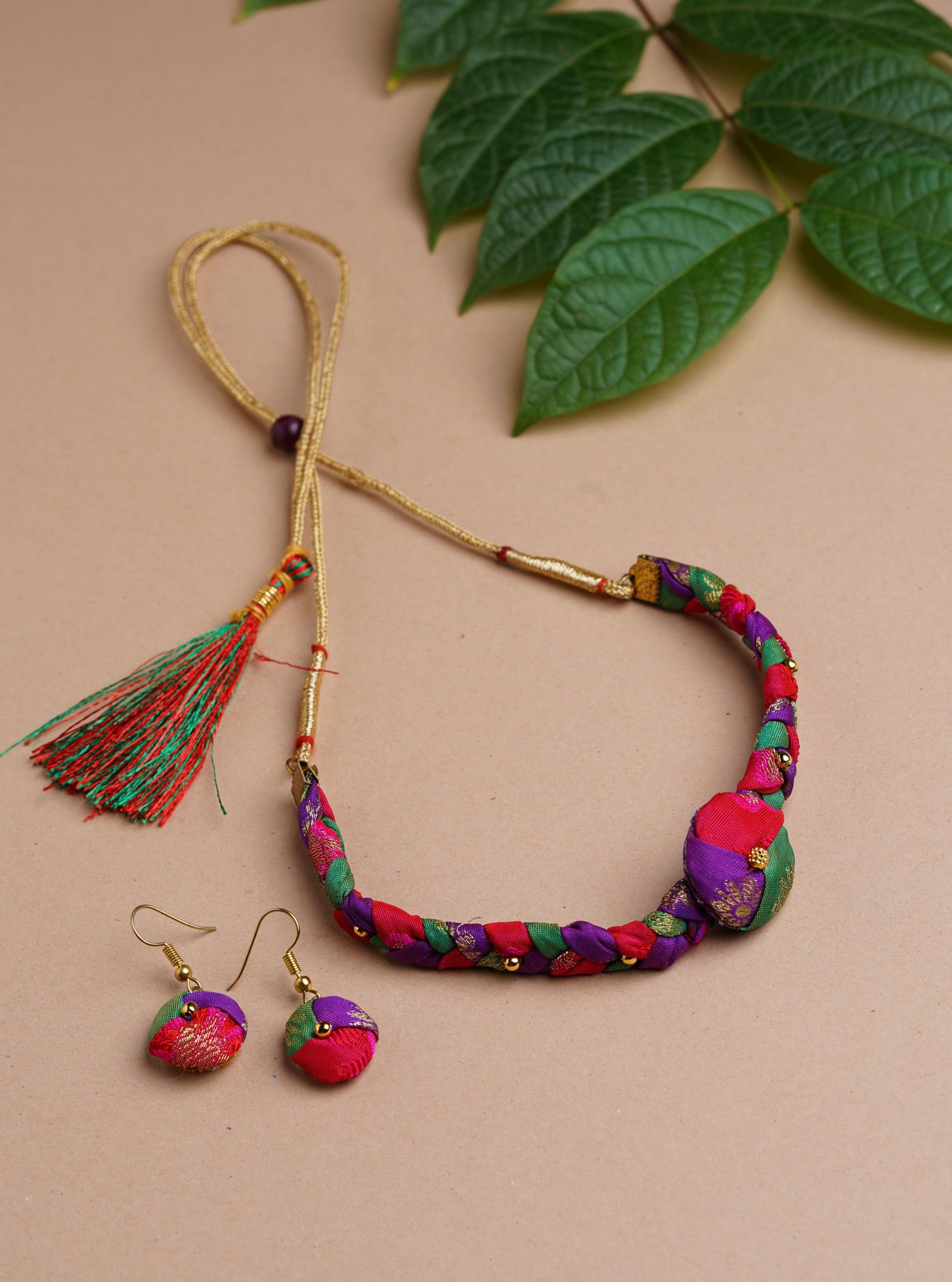 Accessories gifts fancy traditional ethnic for kids trendy handmade fabric accessories brocade handcrafted matching assorted mix n match pearl multicolour metal golden party wear beaded glass beads trendy gold plated earrings pendent