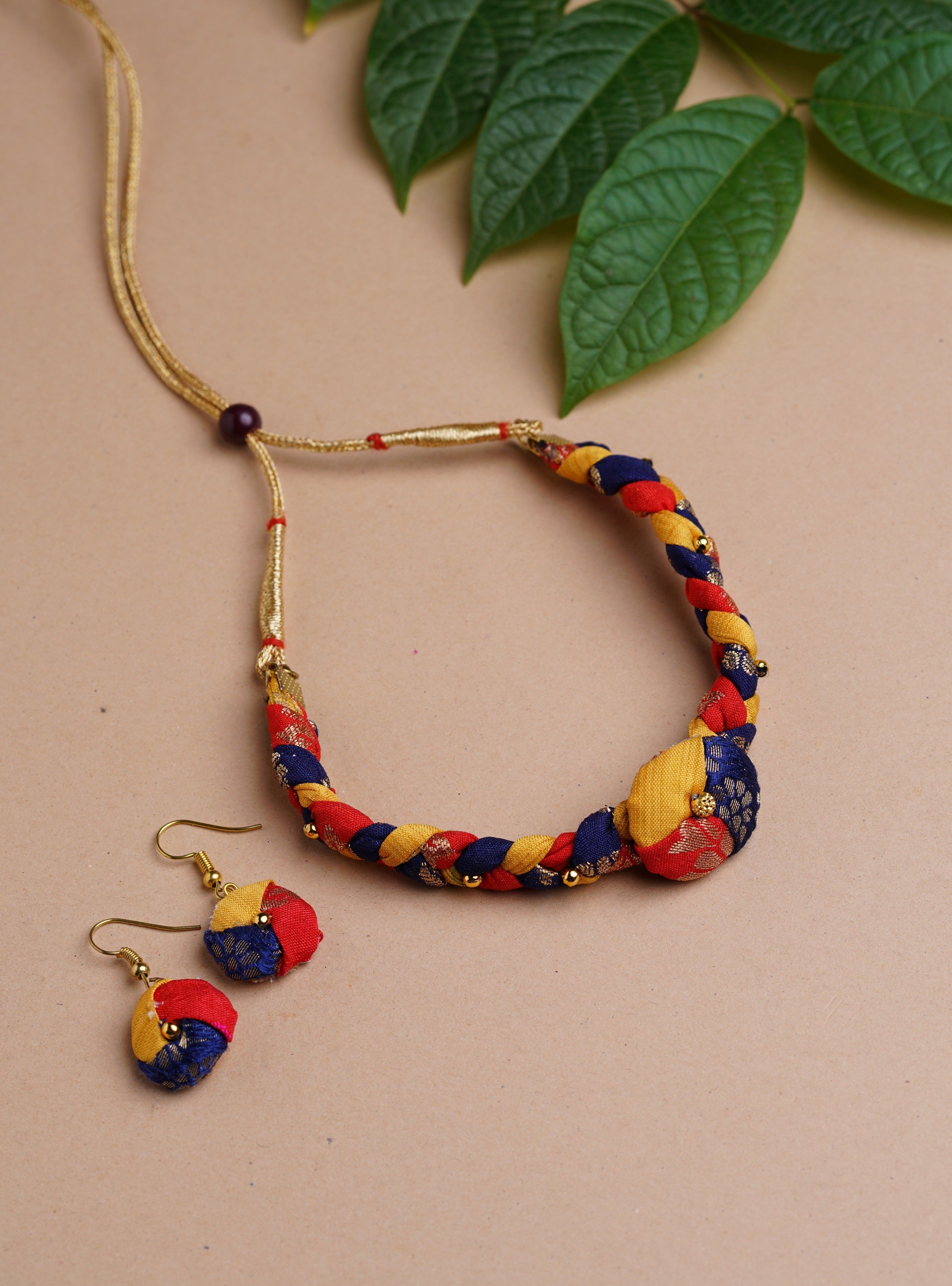 Accessories gifts fancy traditional ethnic for kids trendy handmade fabric accessories brocade handcrafted matching assorted mix n match pearl multicolour metal golden party wear beaded glass beads trendy gold plated earrings pendent