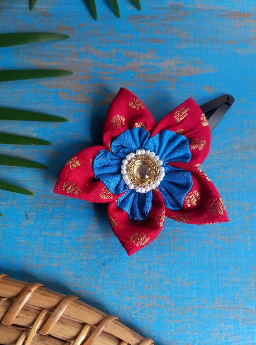 Accessories gifts fancy traditional ethnic hair accessories for kids trendy handmade hairclip fabric hair accessories hair band head band brocade handcrafted hair pin hair accessory tic-tac clips matching assorted mix n match pearl multicolour metal golden bow rubber band