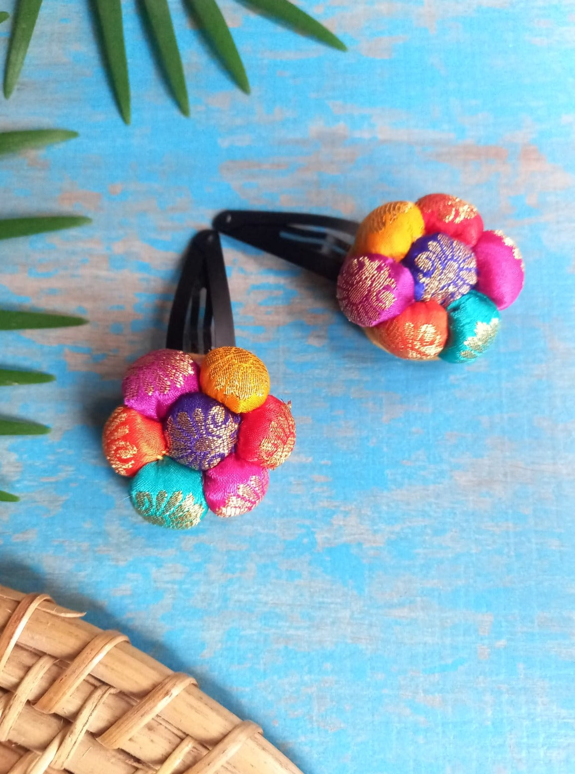 Accessories gifts fancy traditional ethnic hair accessories for kids trendy handmade hair clip fabric hair accessories hair band head band brocade handcrafted hair pin hair accessory tic-tac clips matching assorted mix n match pearl multicolour metal golden bow rubber band