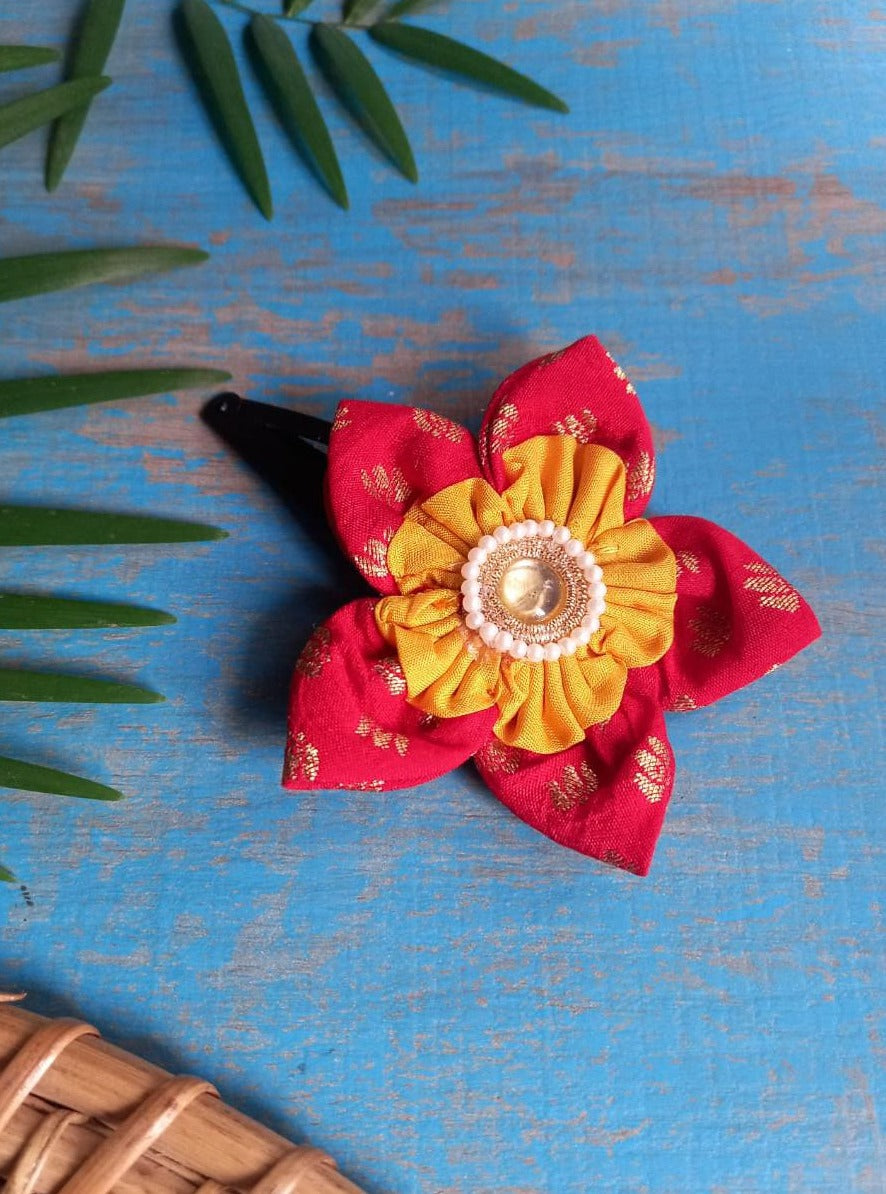 Accessories gifts fancy traditional ethnic hair accessories for kids trendy handmade hair clip fabric hair accessories hair band head band brocade handcrafted hair pin hair accessory tic-tac clips matching assorted mix n match pearl multicolour metal golden bow rubber band