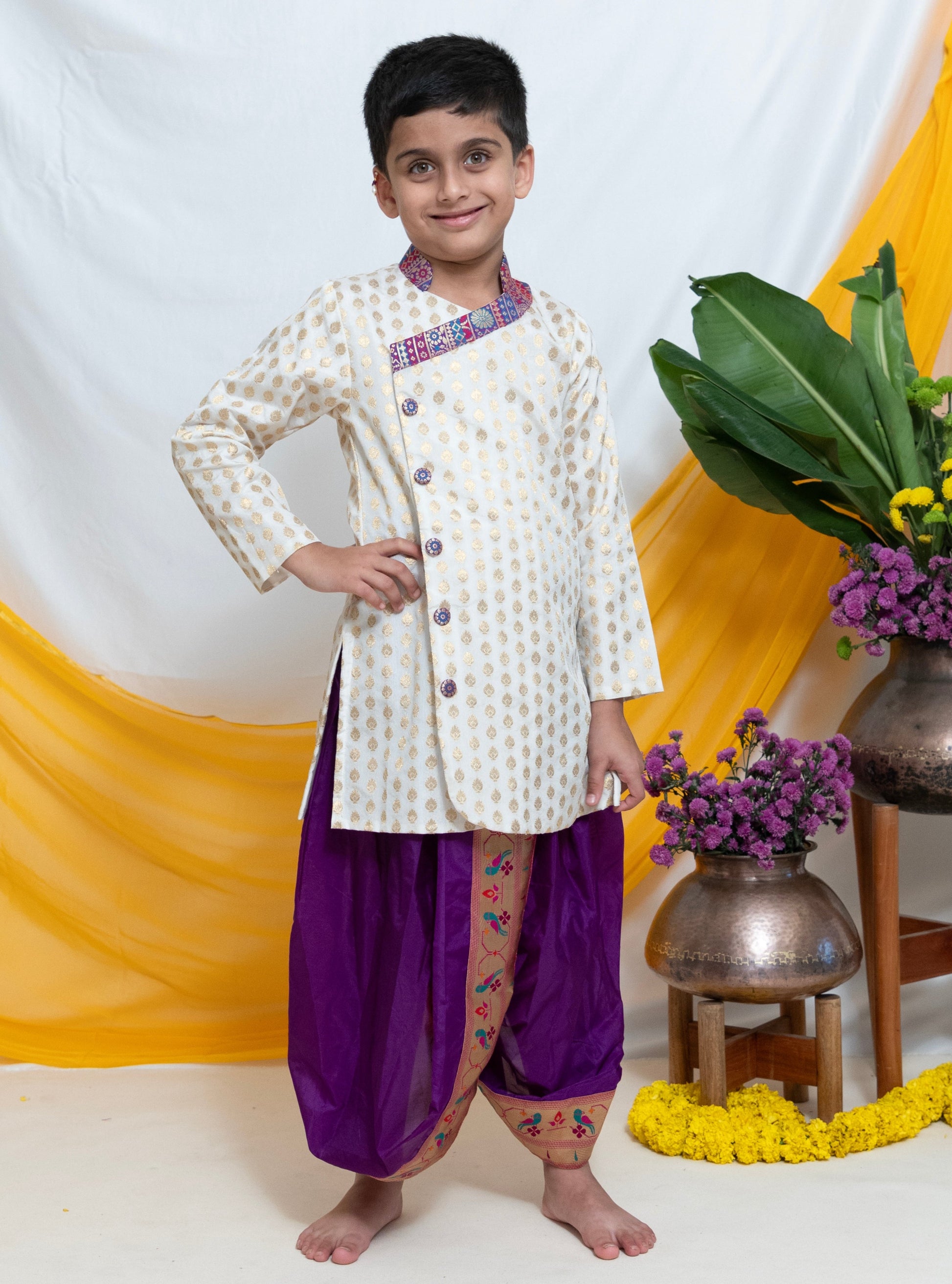 otton silk traditional ethnic brocade printed silk cotton kurta pyjama salwar suit pajama churidar set sherwani jacket for baby boy kids