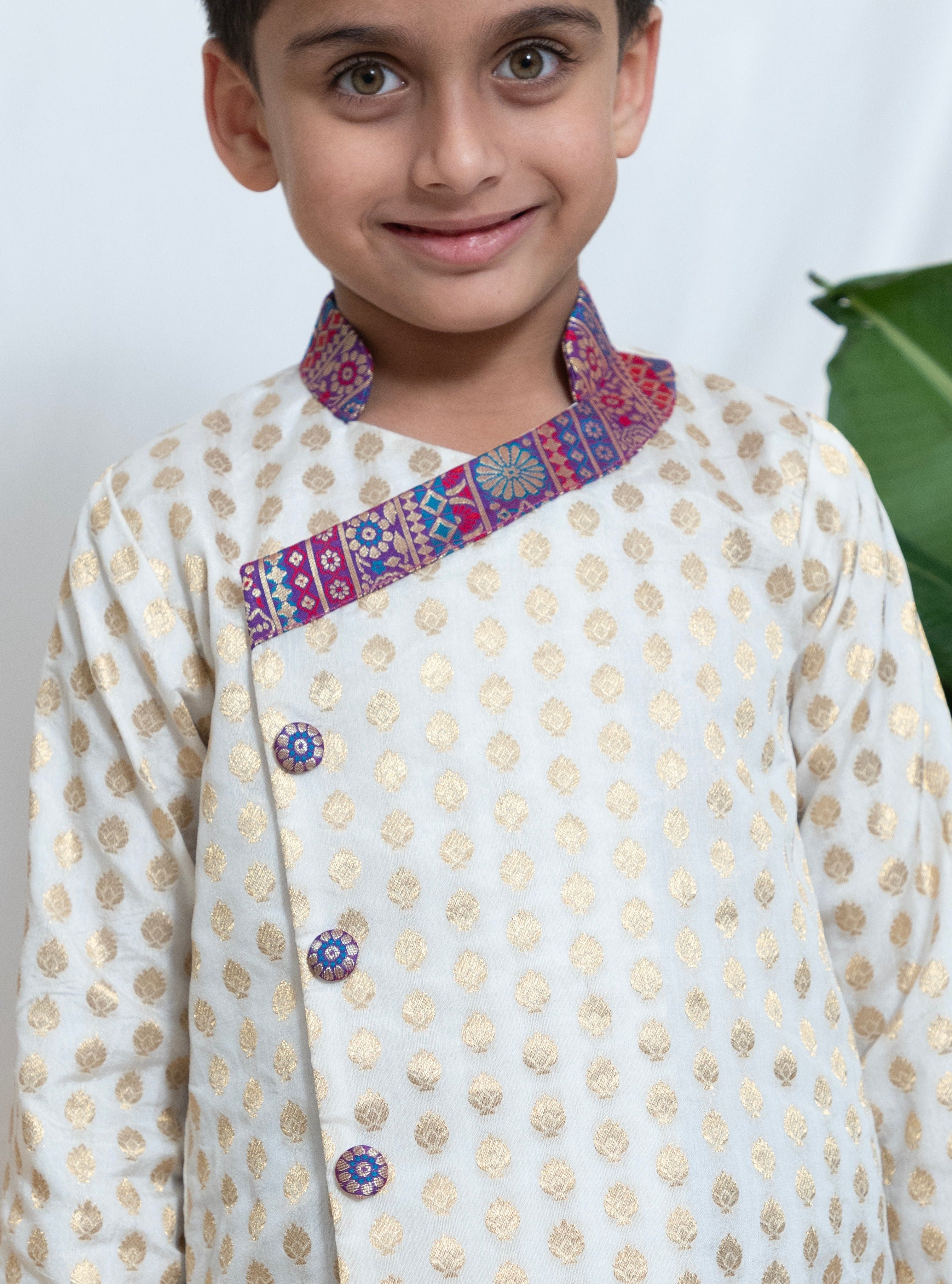 otton silk traditional ethnic brocade printed silk cotton kurta pyjama salwar suit pajama churidar set sherwani jacket for baby boy kids