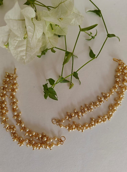 Accessories gifts fancy traditional ethnic trendy handmade accessories handcrafted matching assorted mix n match pearl multicolour metal golden nath nose pin nathani Marathi gold plated Maharashtrian accessory zumka jhumka moti vel single layer double layer dangling 