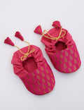 Rani Pink Brocade unisex booties for newborn baby