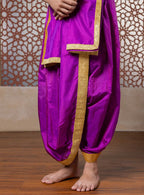 Purple Mysore Silk Sovale-Uparane Set With Golden Embossed Lace