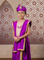 Purple Mysore Silk Sovale-Uparane Set With Golden Embossed Lace
