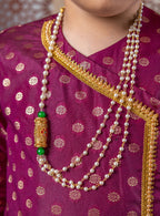 Wine Satin Silk Jari Butta Kurta With Pearl Lace